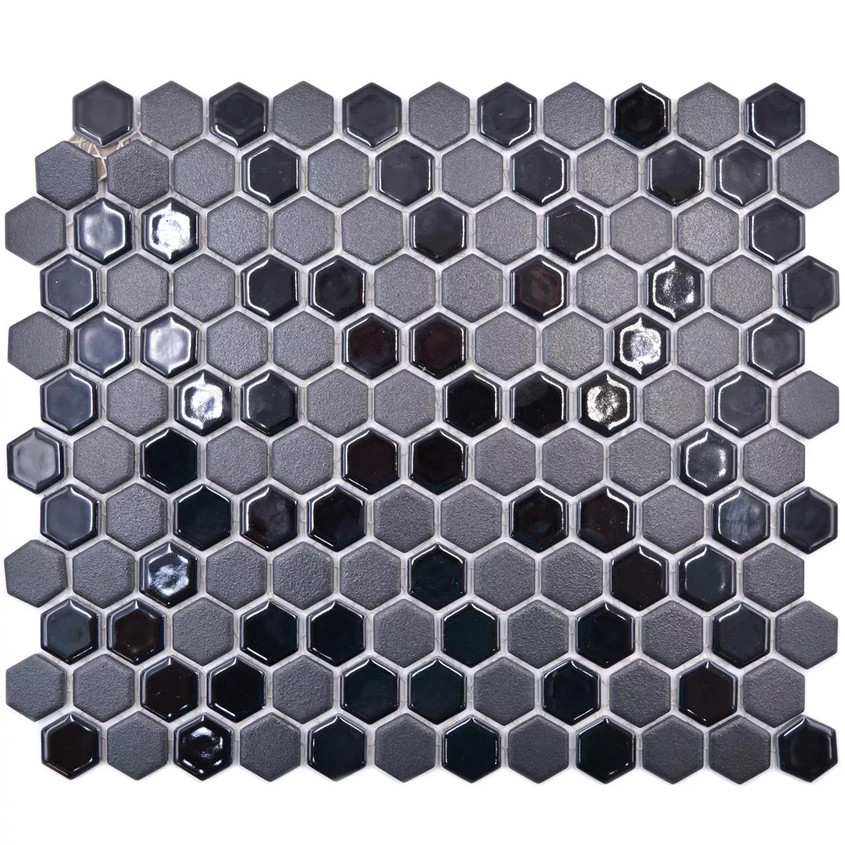Muster von Keramikmosaik Tripolis Schwarz R10B Hexagon 23