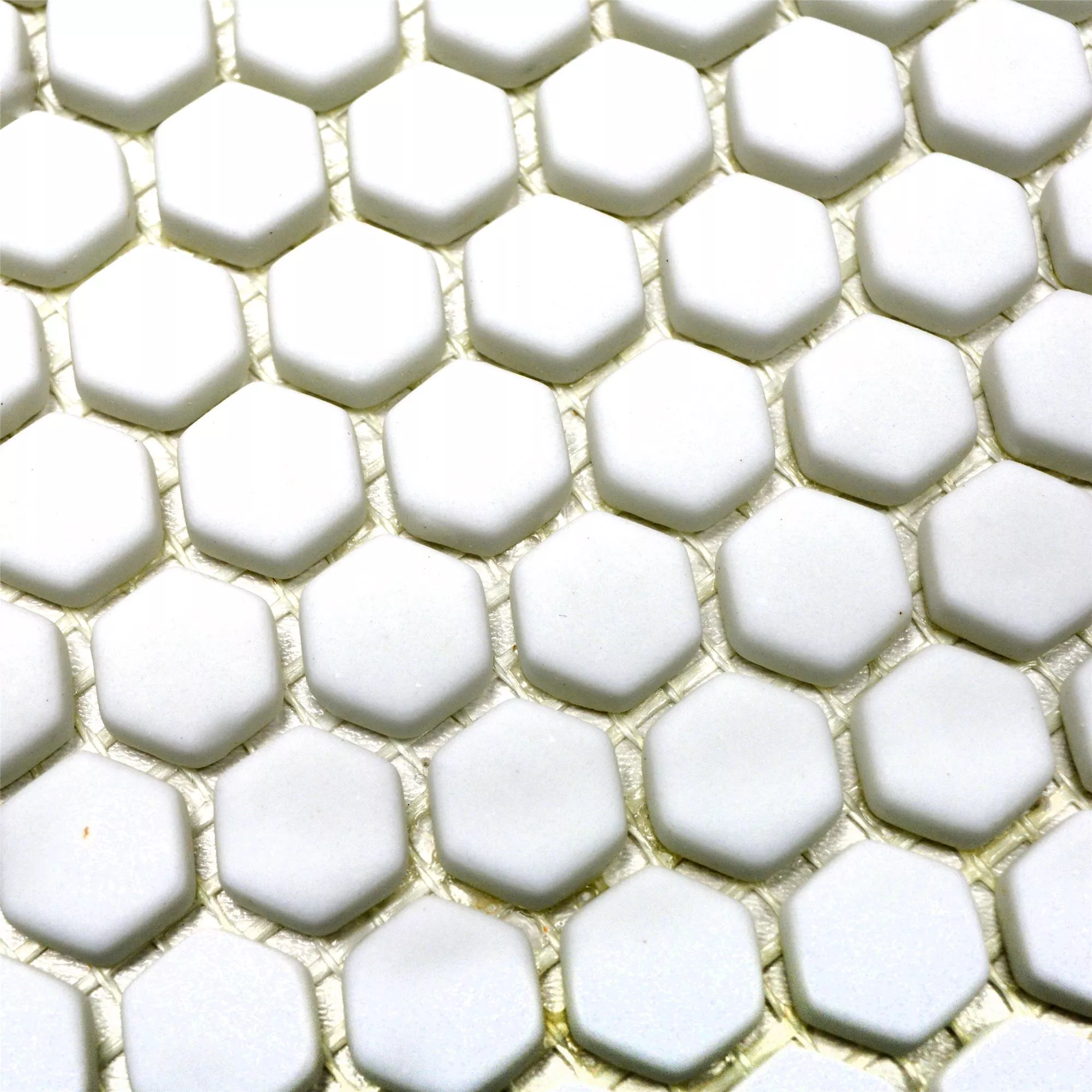 Campione Mosaico Di Vetro Piastrella Kassandra Hexagon Bianco Opaco