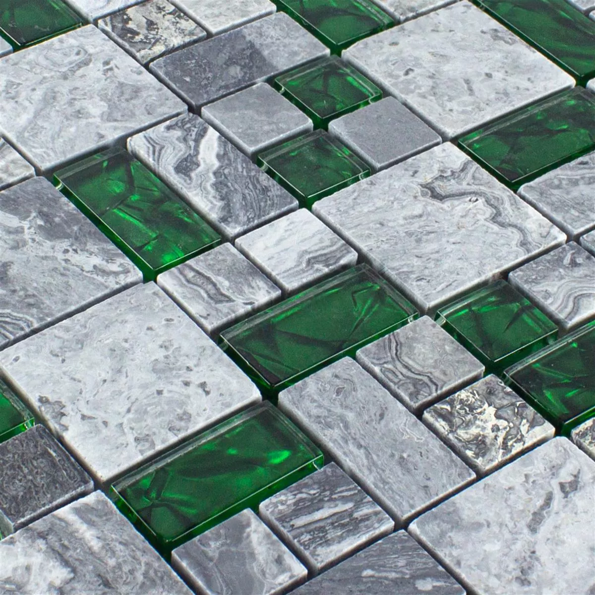 Mønster fra Glass Naturstein Mosaikk Fliser Sinop Grå Grønn 2 Mix