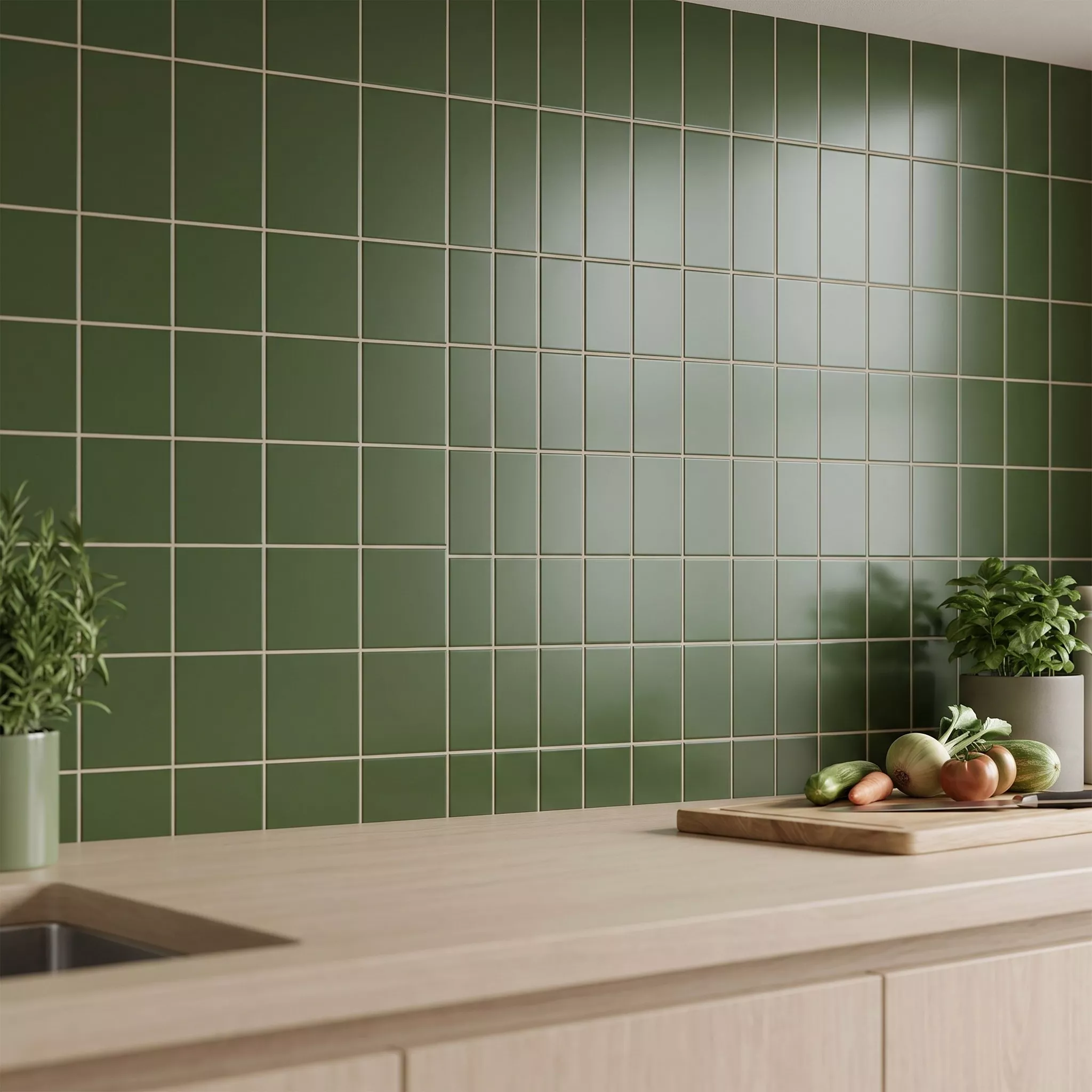Metro tile Green Mat 10x10 cm Without Facet Freyburg Botella