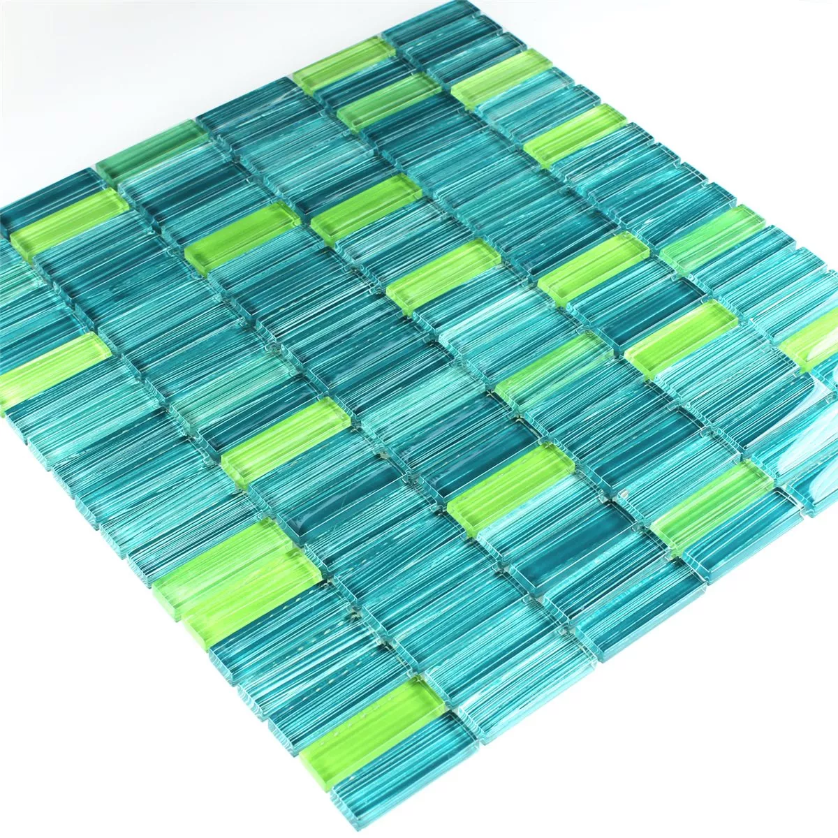 Padrão de Mosaico De Vidro Azulejos Verde Mix Listrado