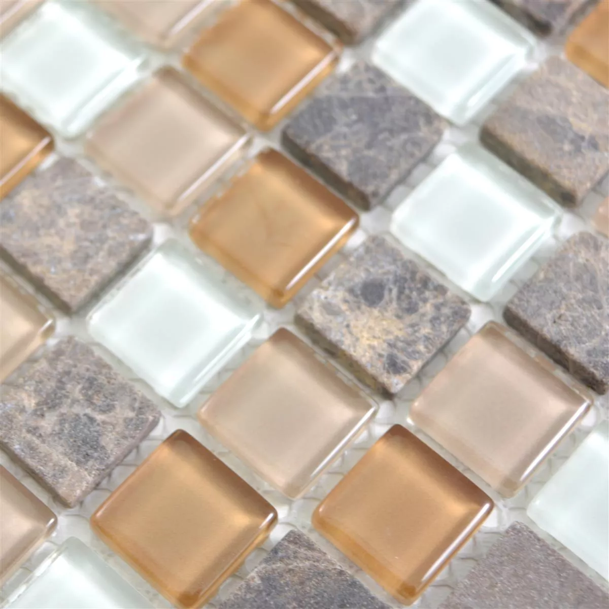 Sample Glas Natural Stone Mosaic Tiles Zekova Beige Brown White