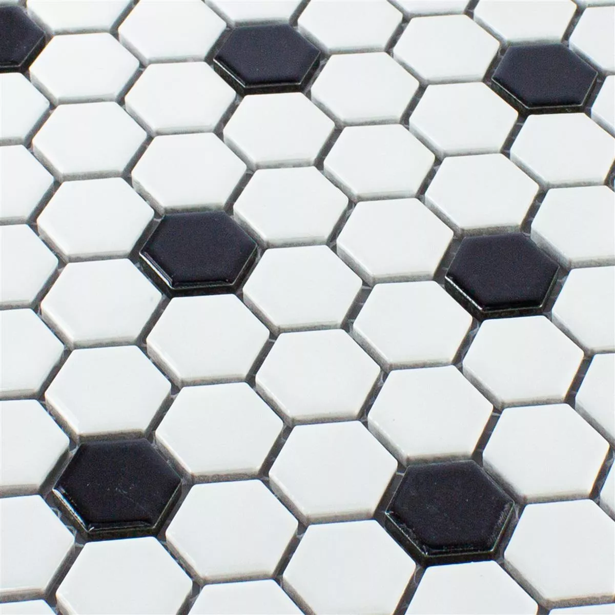 Ceramic Mosaic Tile Hexagon Chaplin Black Blanc