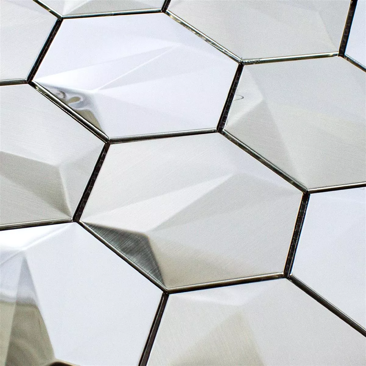 Sample Roestvrij Staal Mozaïektegel Durango Hexagon 3D Zilver