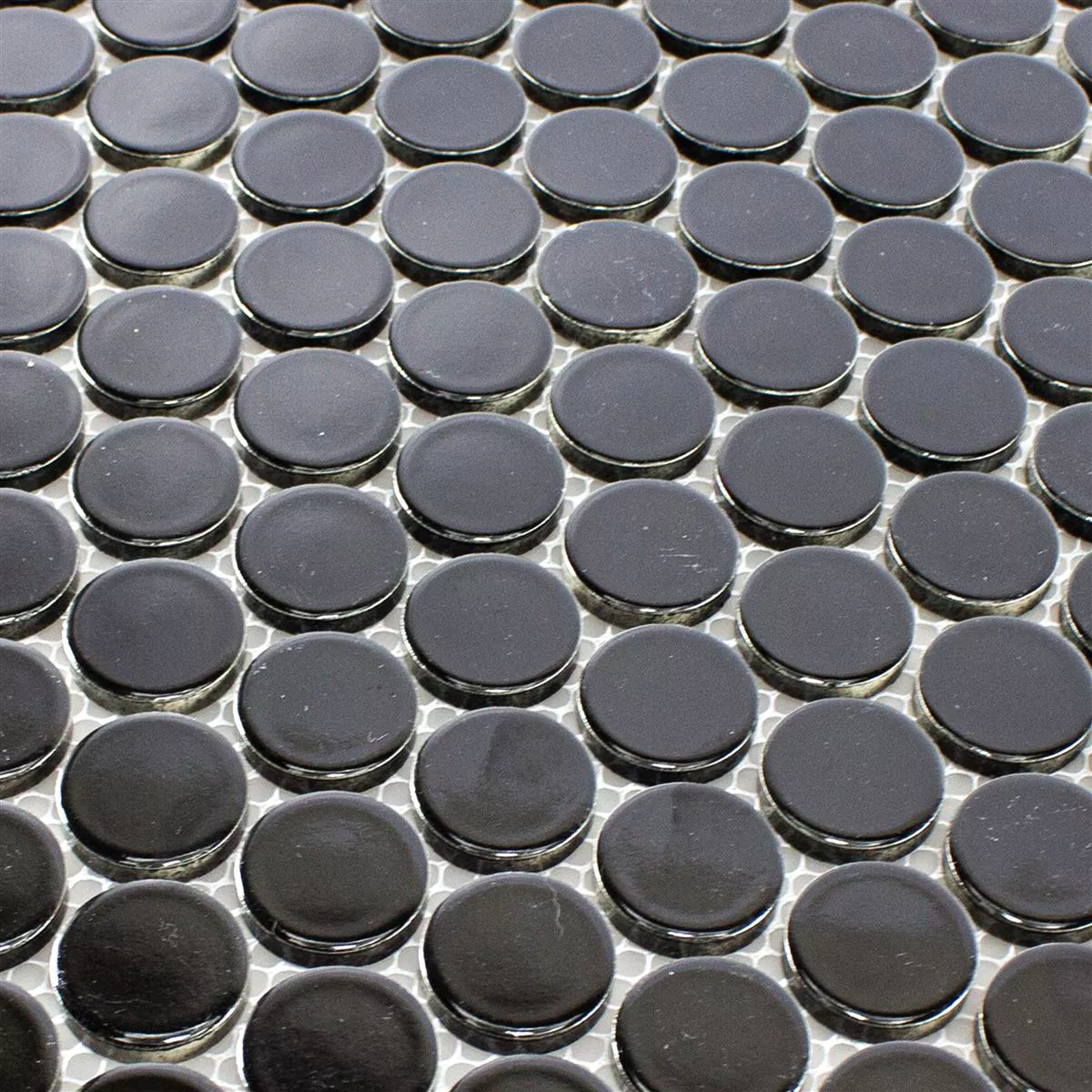 Ceramic Button Mosaic Tiles Harlingen Black Glossy