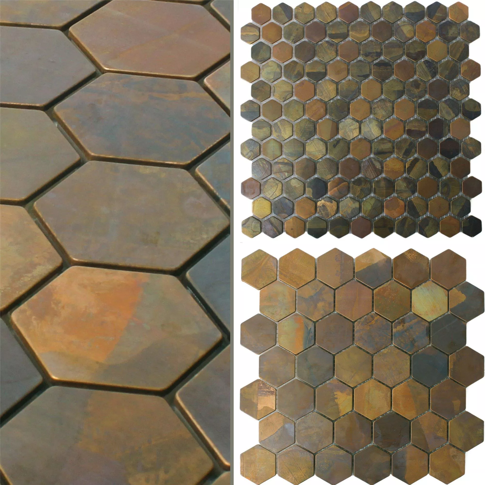 Muster von Mosaikfliesen Kupfer Merkur Sechseck Braun