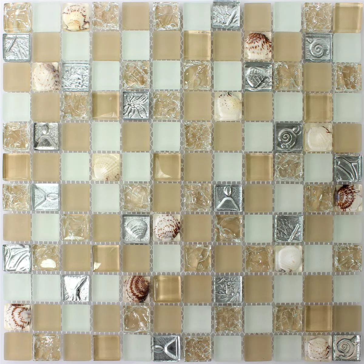 Mosaic Tiles Glass Shell Beige Mix