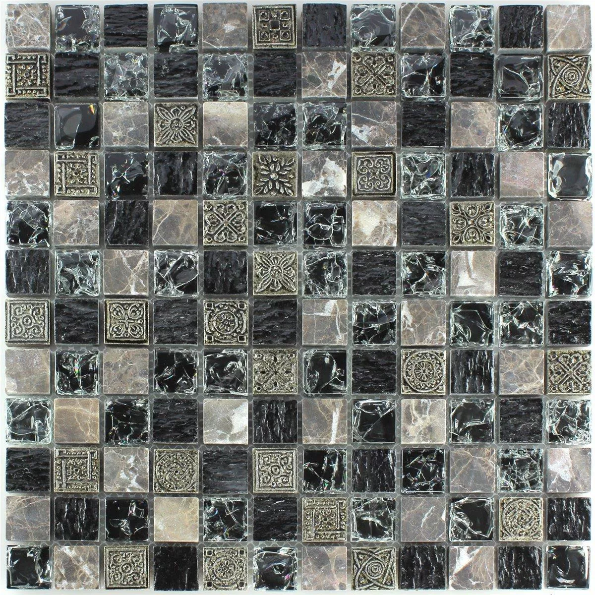 Mosaic Tiles Glass Marble Effect Black