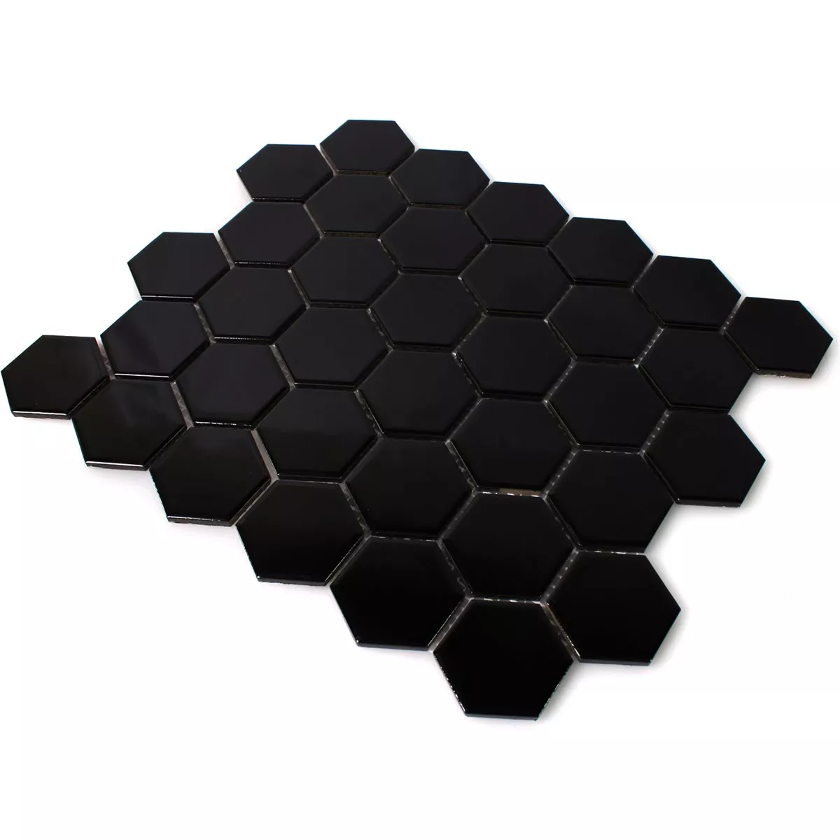 Sample Mosaic Tiles Ceramic Hexagon Black Glossy