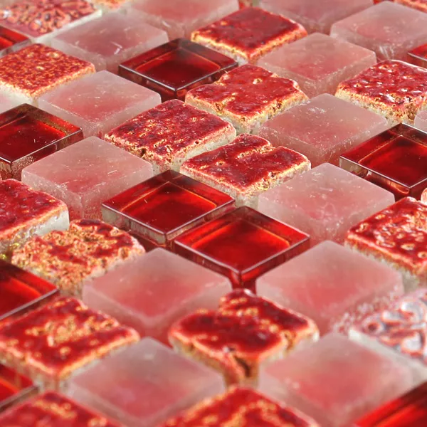 Padrão de Azulejo Mosaico Escimo Vidro Pedra Natural Mix Vermelho