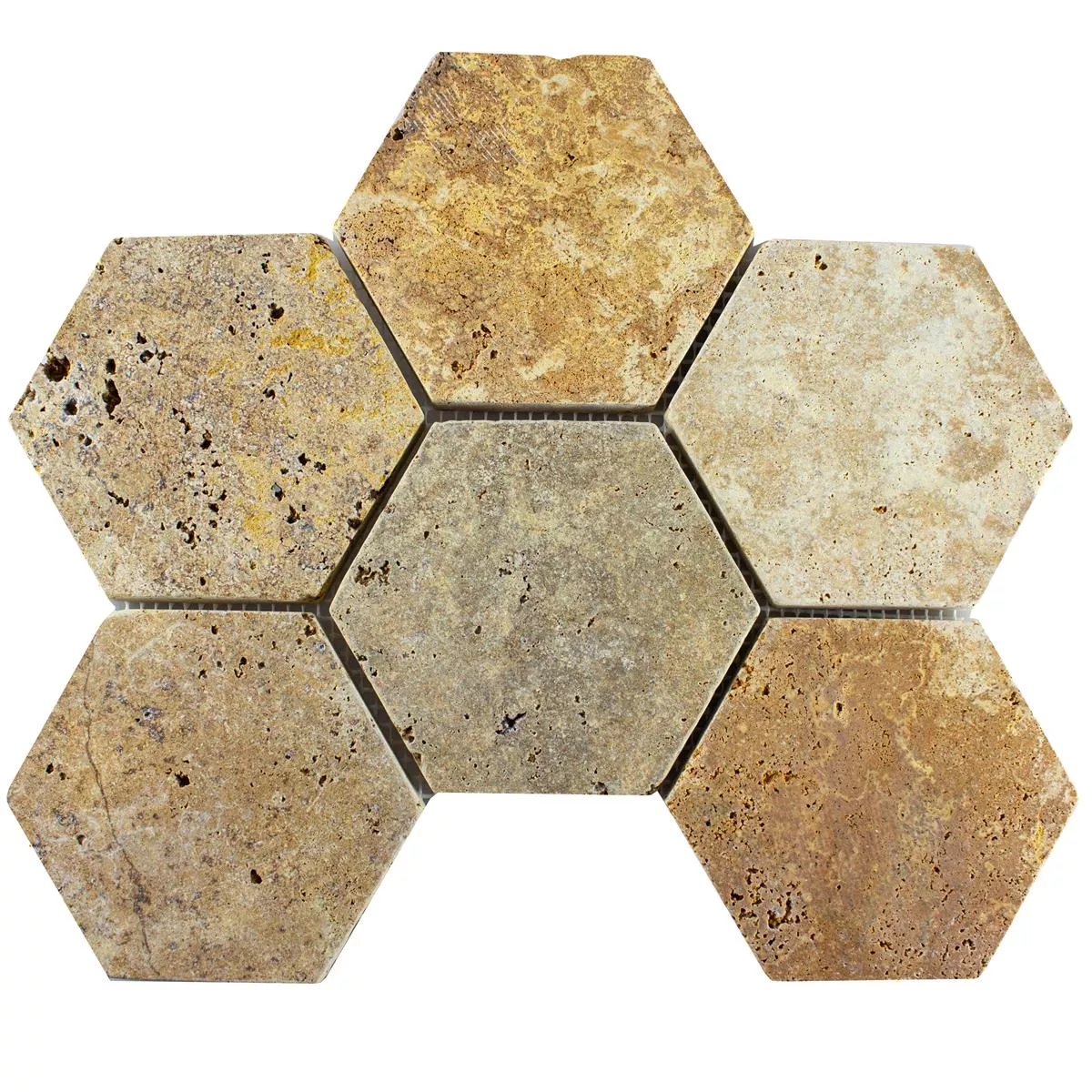 Model din Travertin Piatră Naturală Plăci De Mozaic Mercado Hexagon Aur