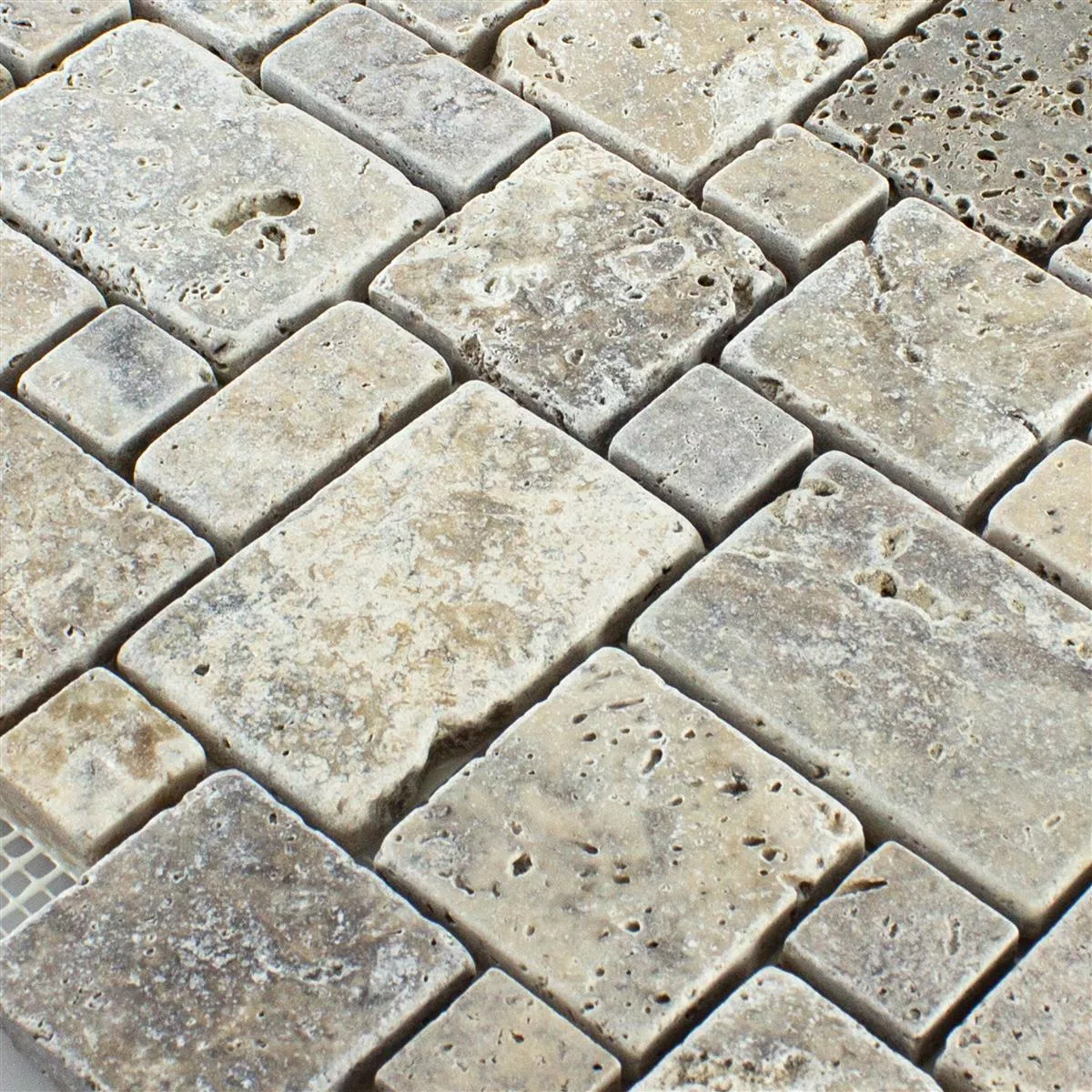 Pedra Natural Travertino Azulejo Mosaico LaGrange Prata