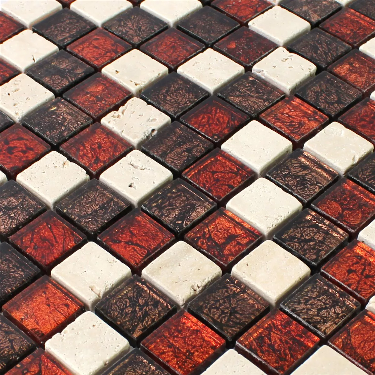 Mozaika Kamień Naturalny Szkło Czerwone Brązowy Beżowy
