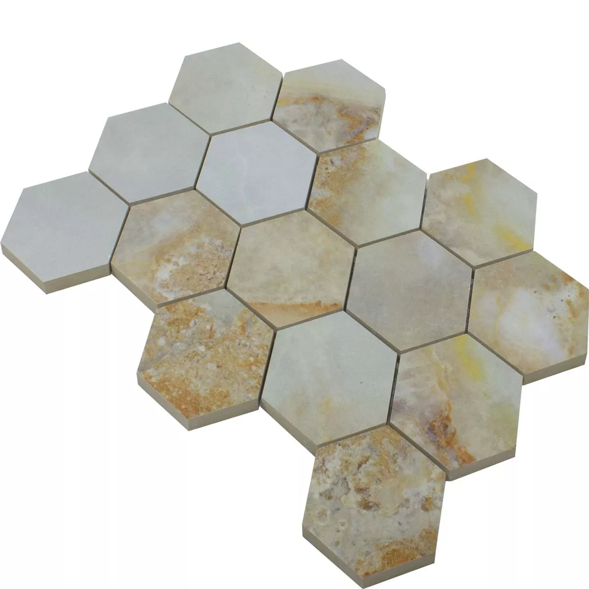 Keramikmosaik Fliser Naftalin Hexagon Brun Hvid