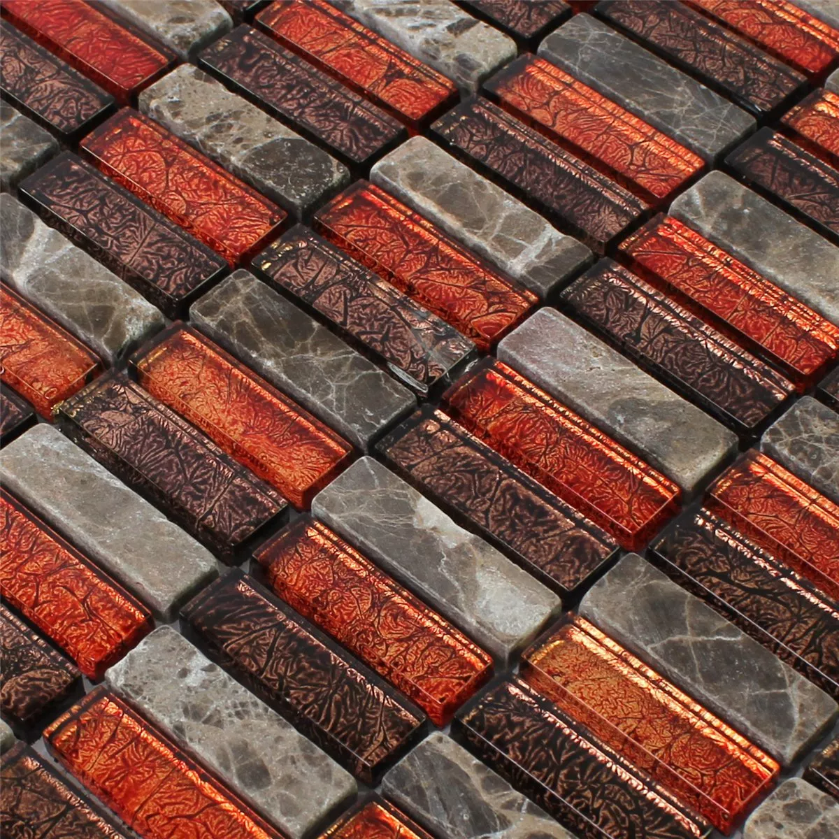 Mosaikkfliser Naturstein Glass Rød Brun Stick