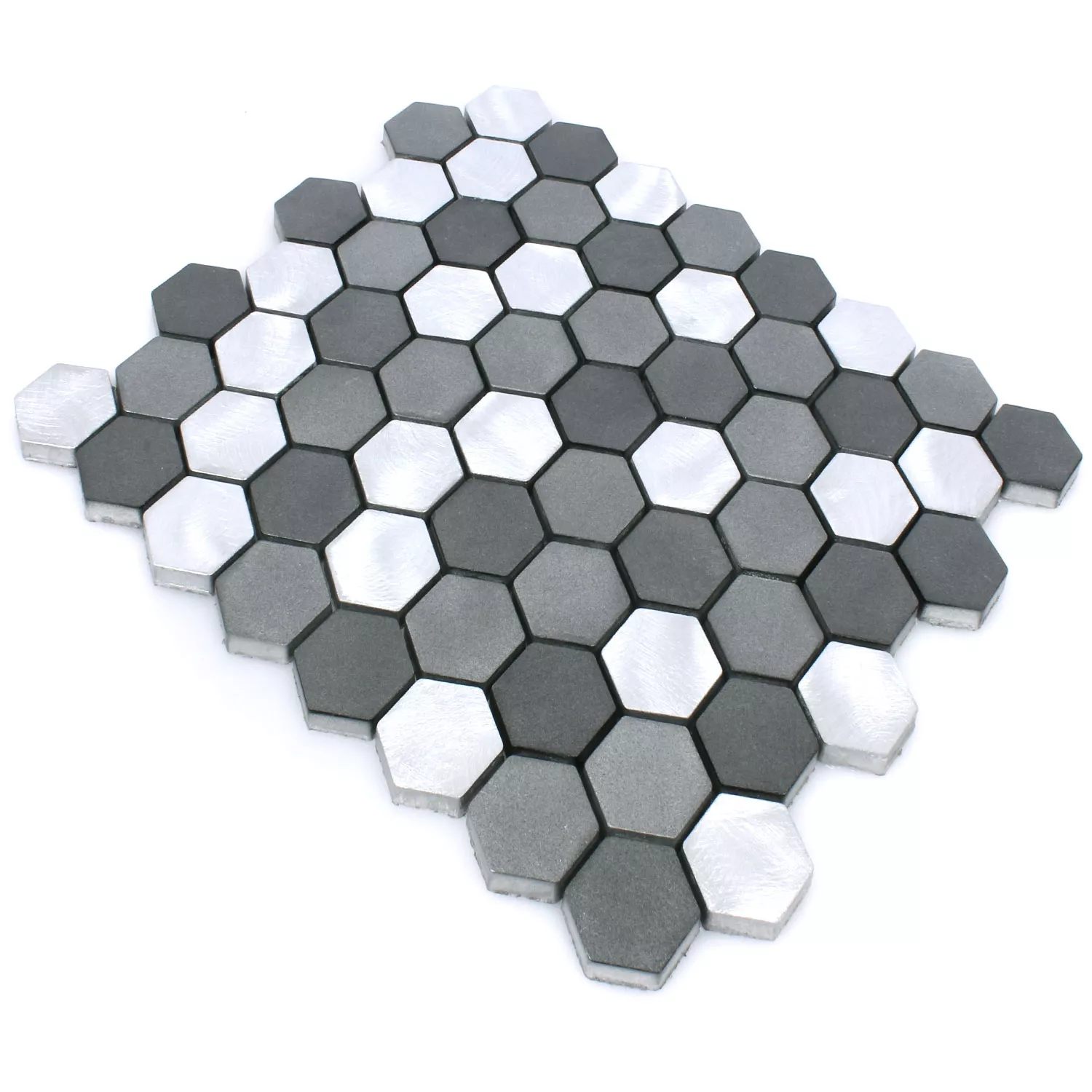 Plăci De Mozaic Aluminiu Apache Hexagon Negru Argint