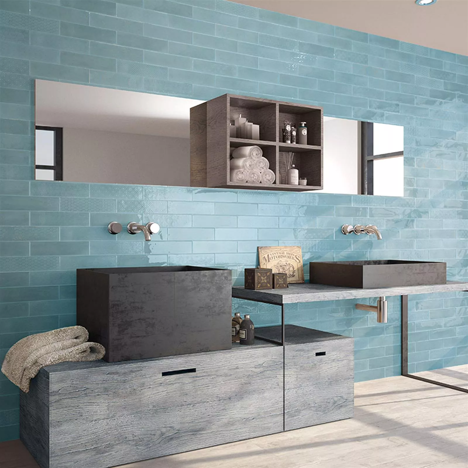 Sample Wall Tiles Conway Waved 7,5x30cm Light Blue