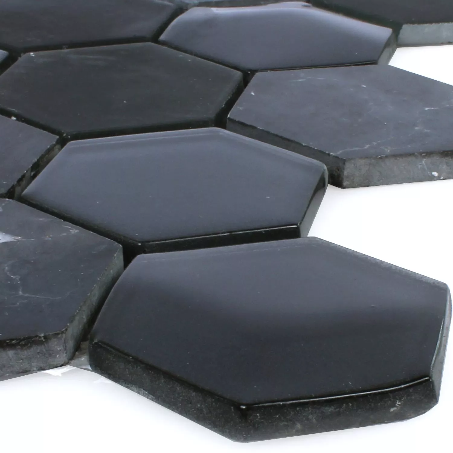 Plăci De Mozaic Hexagon Sticlă Piatră Naturală Negru 3D