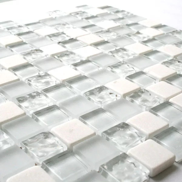 Mozaik Csempe Üveg Üveggolyó 23x23x8mm Fehér Mix