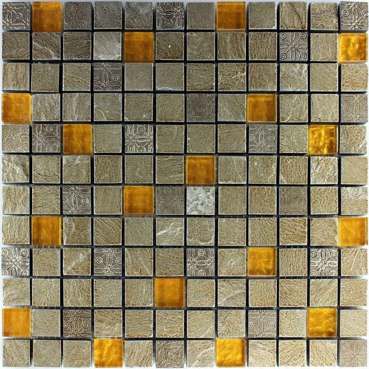 Mosaico Vetro Pietra Naturale Grigio Arancione