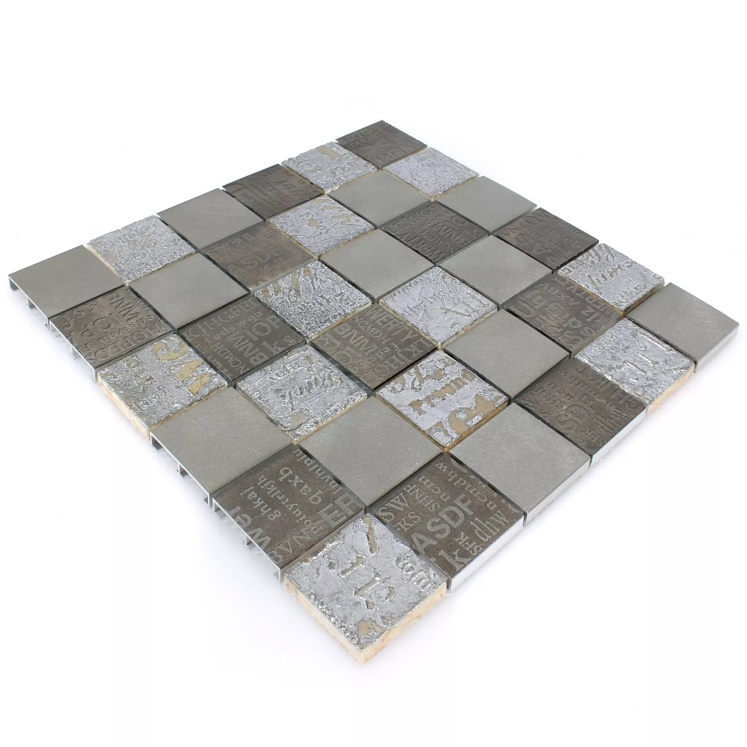 Sample Mosaic Tiles Nazca Natural Stone Aluminium Mix Brown Silver