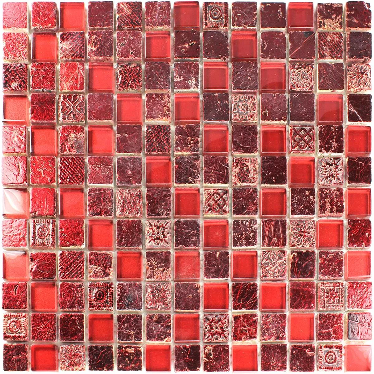 Mosaikkfliser Glass Kalkstein Marmor Lava Rød Duo