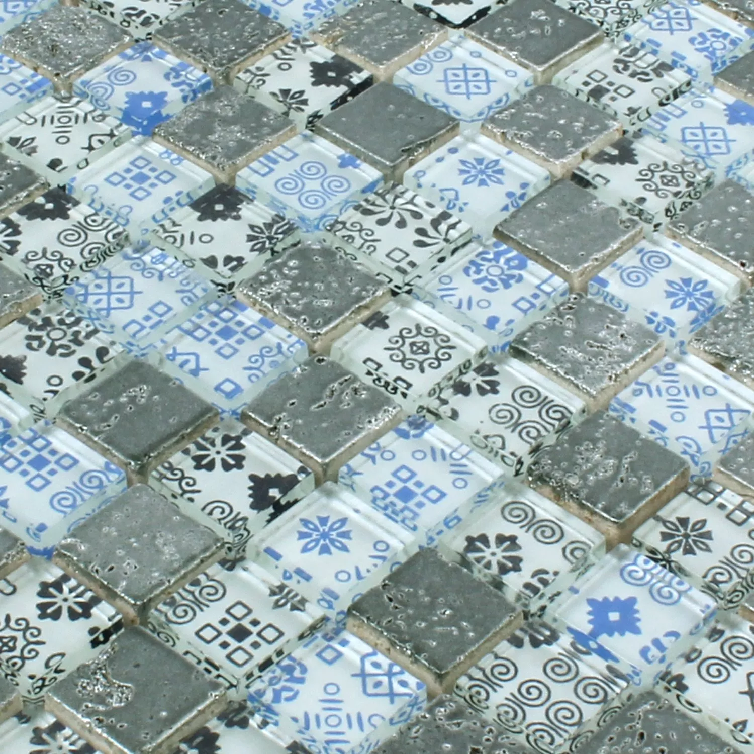 Azulejo Mosaico Resina Vidro Belmont Azul Prata