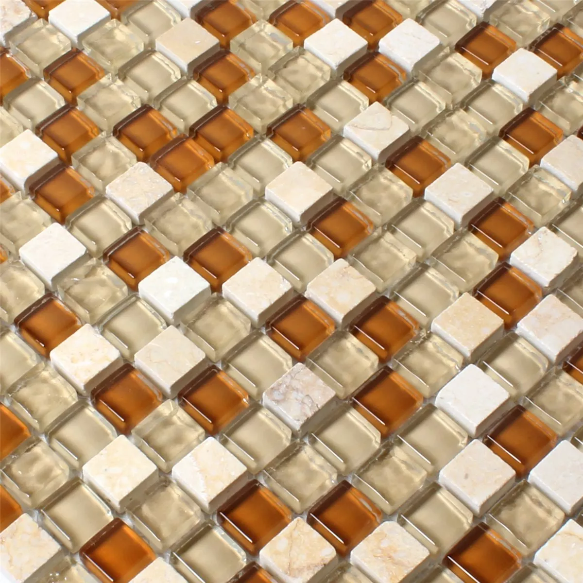 Azulejo Mosaico Vidro Mármore Marrom Bege 15x15x8mm