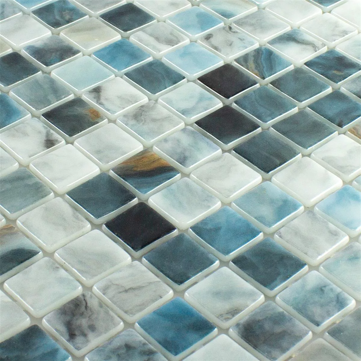 Glas Swimmingpool Mosaik Baltic Blå Grå 25x25mm