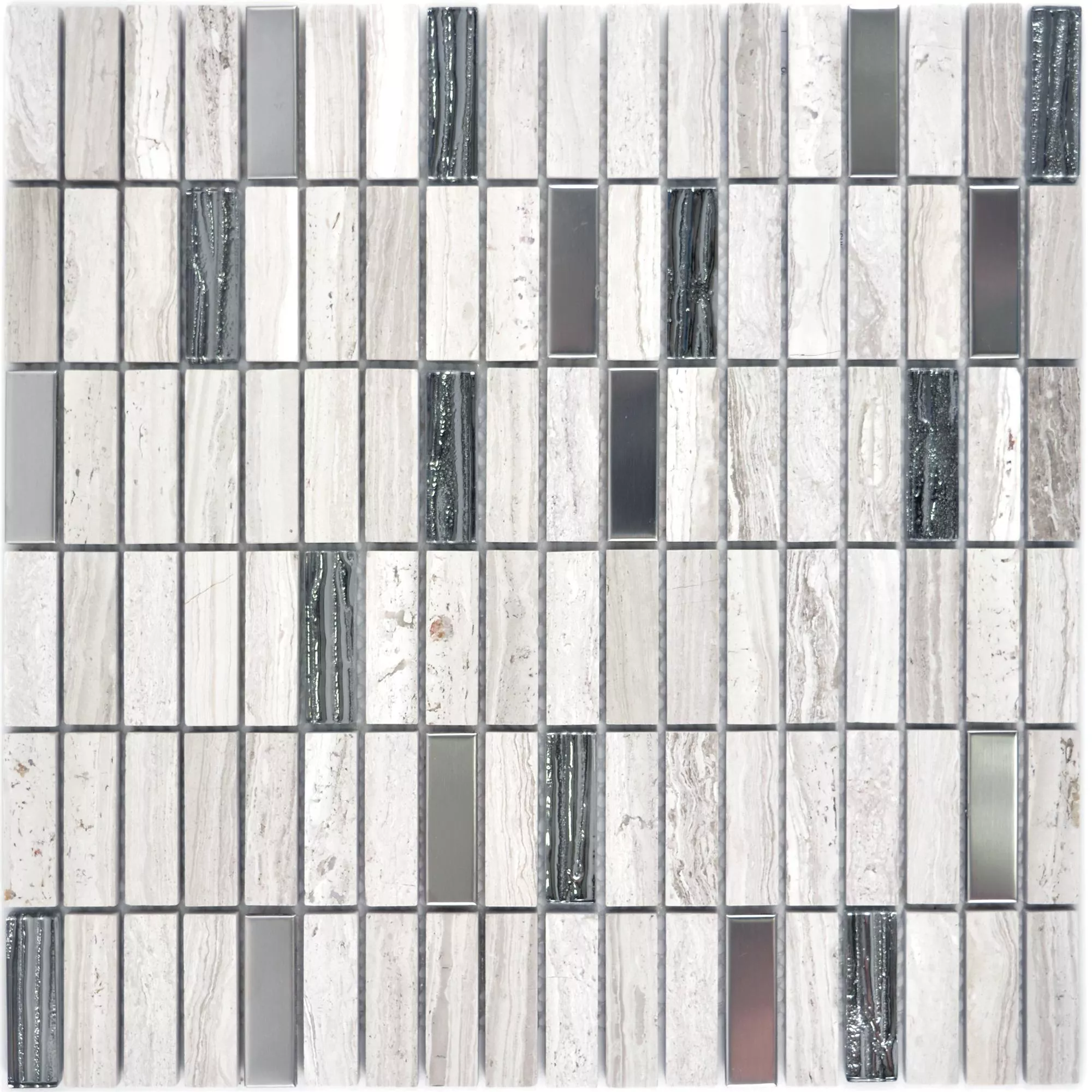 Glass Stone Steel Mosaic Tiles Elektra Grey Sticks