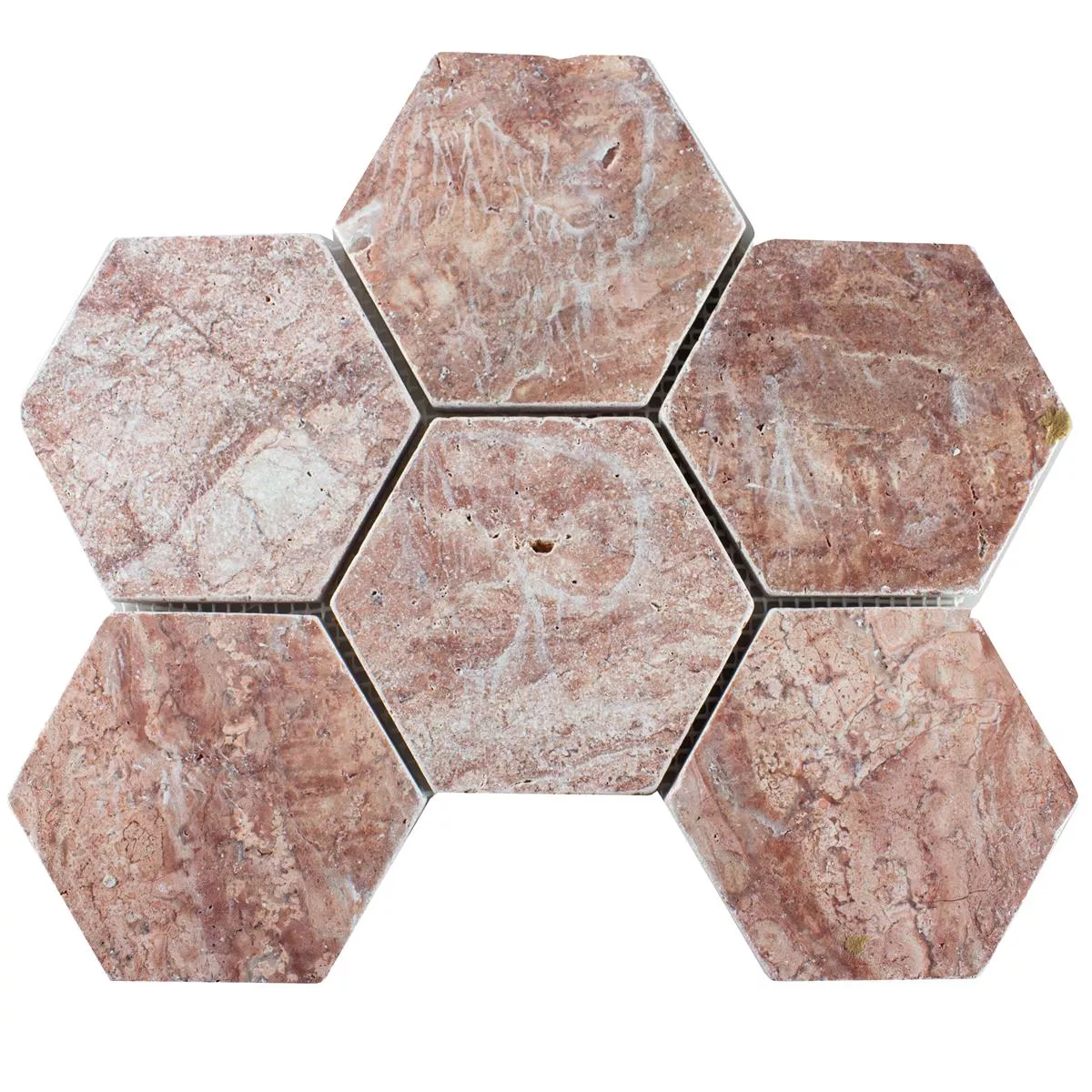 Model din Travertin Piatră Naturală Plăci De Mozaic Mercado Hexagon Roșu