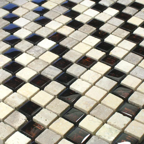 Azulejo Mosaico Vidro Mármore Metal 15x15x8mm Bege