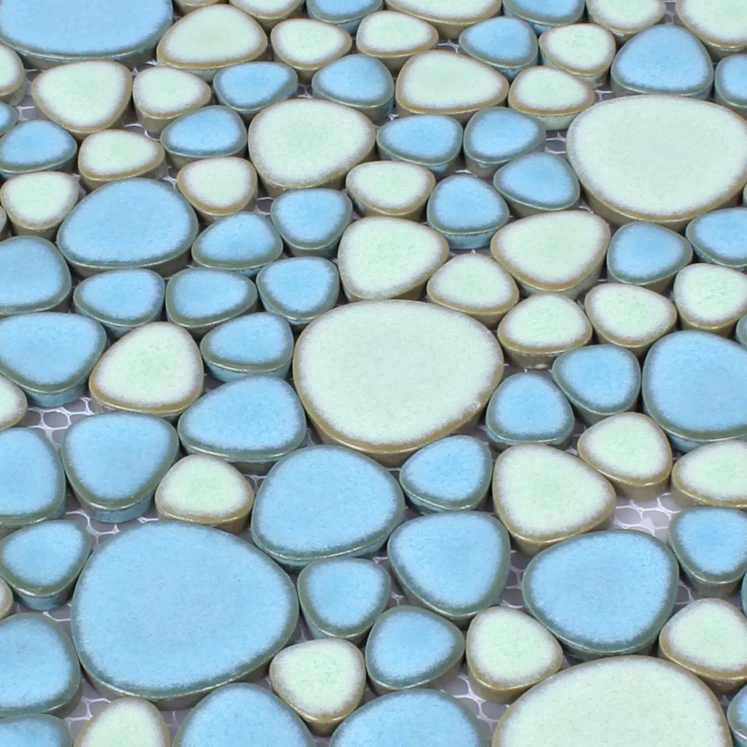 Mosaic Tiles Ceramic Pebble Optic Cyan