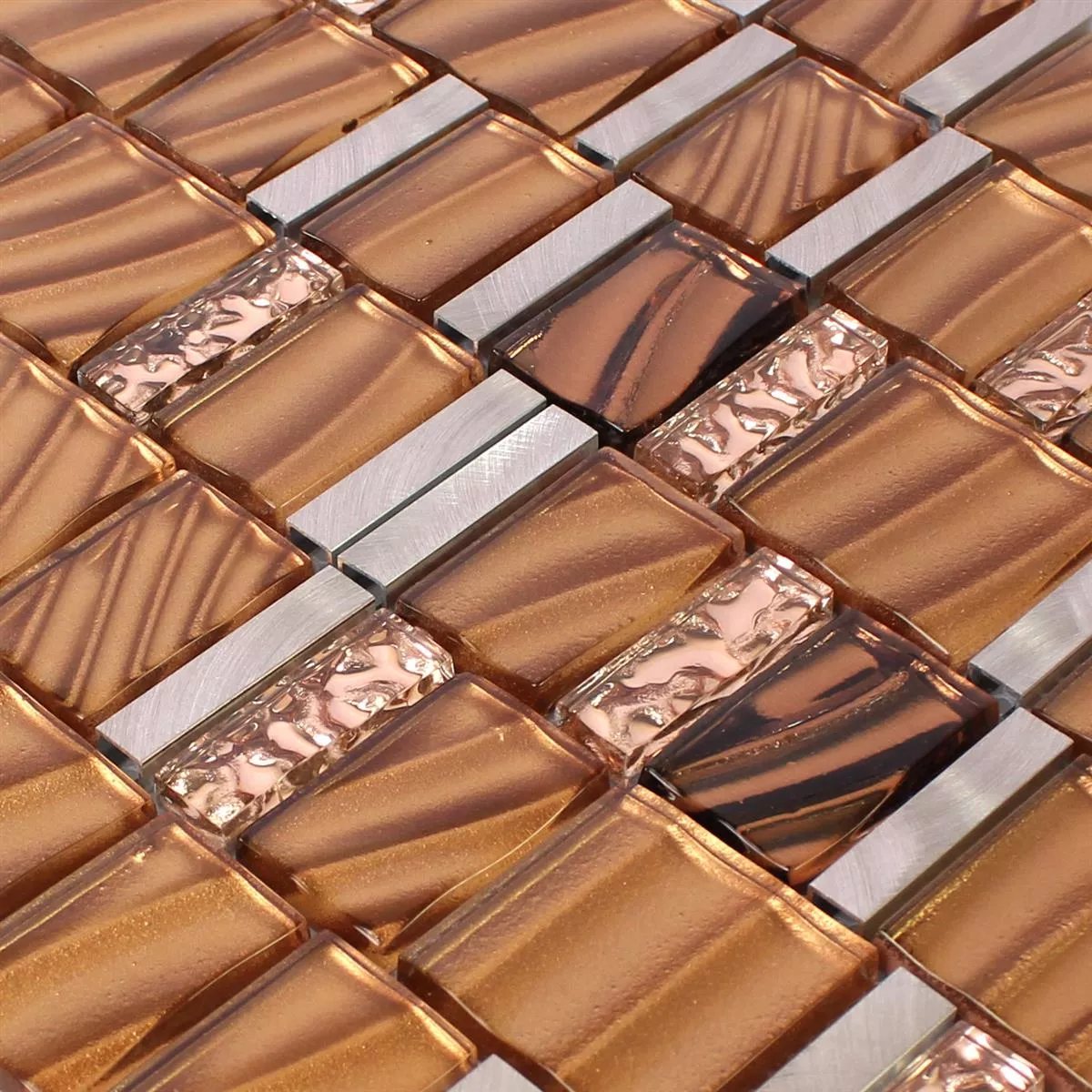 Mosaic Tiles Glass Aluminium Copper Brown Mix