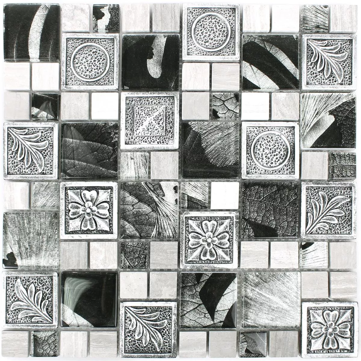 Sample Mosaic Tiles Levanzo Glass Resin Ornament Mix Silver