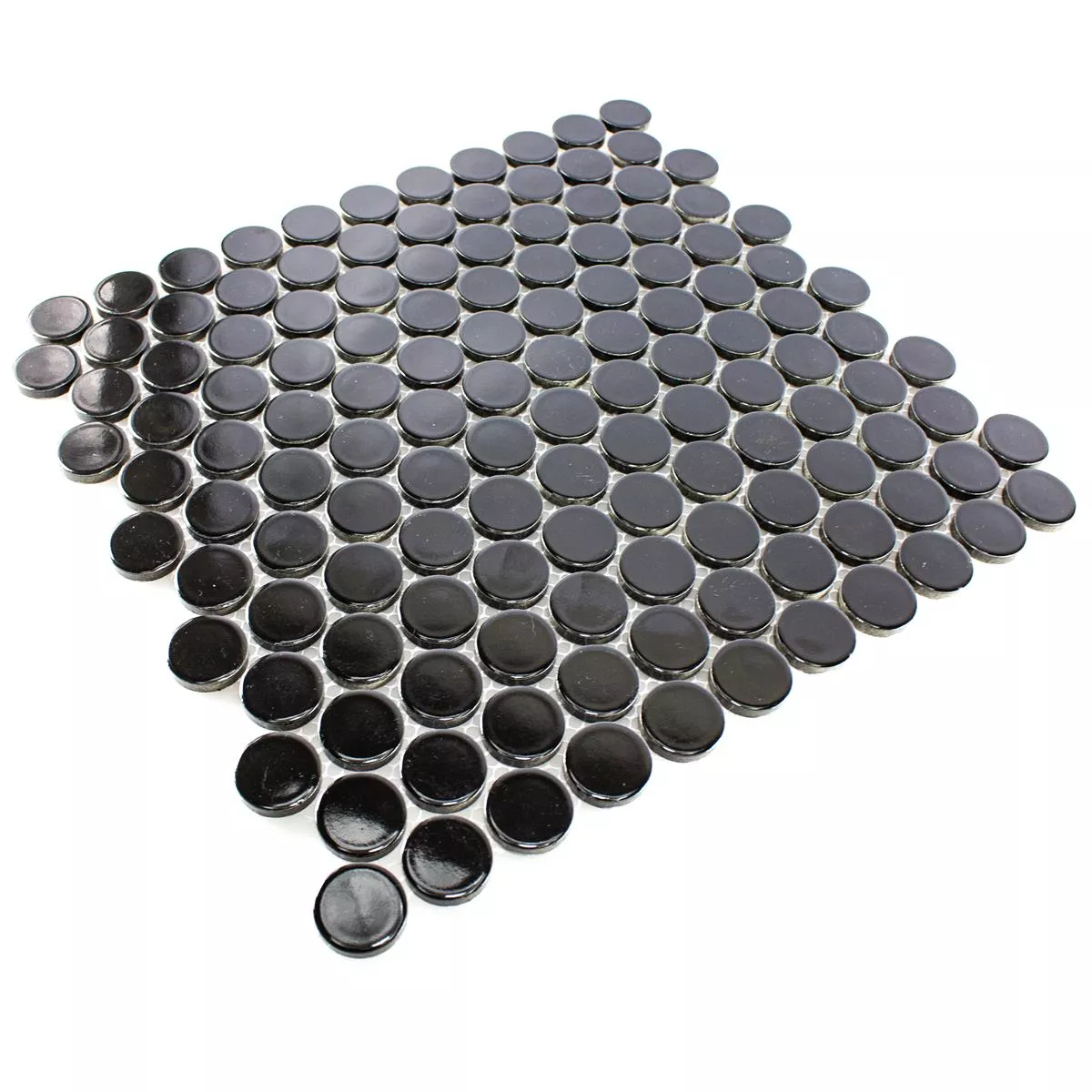 Ceramic Button Mosaic Tiles Harlingen Black Glossy