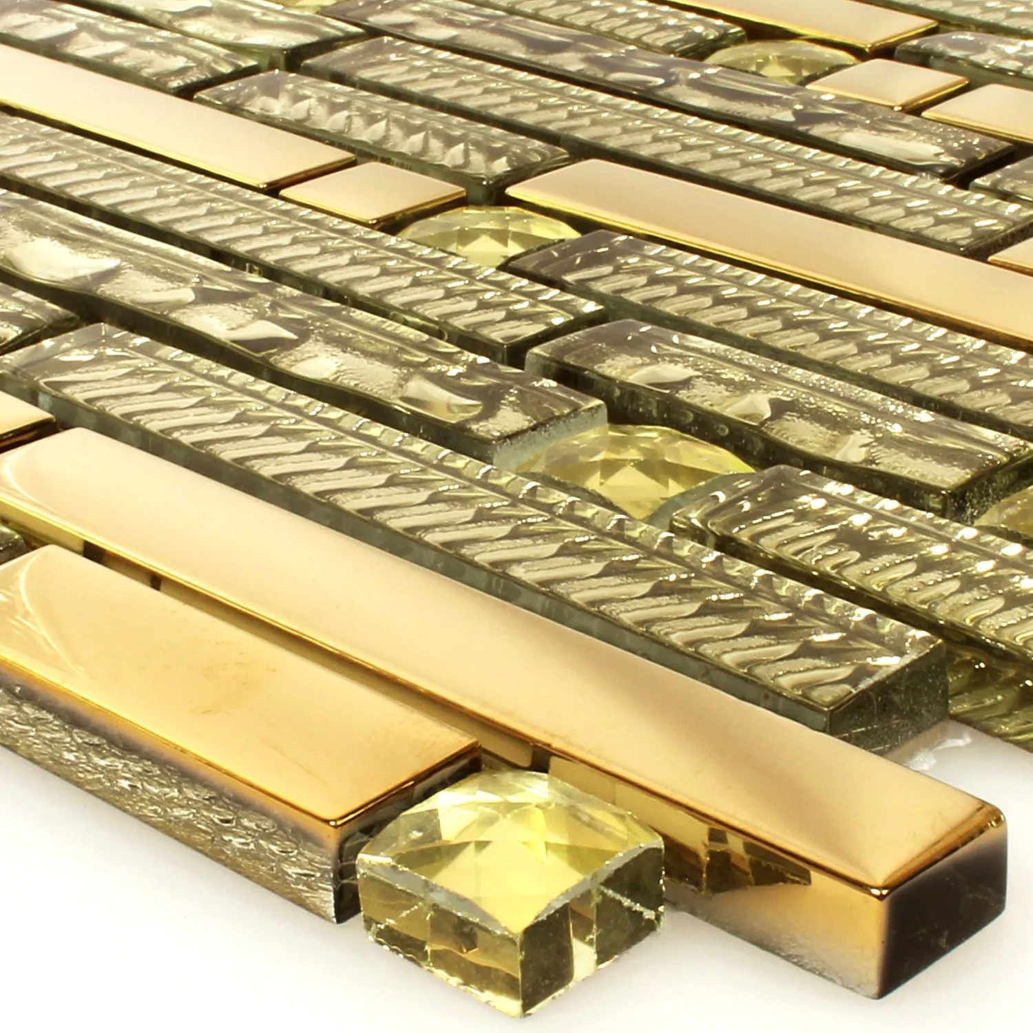 Mosaic Tiles Glass Structured Mix Gold 15x62x8mm Mosaic Tiles Glass Structured Mix Gold 15x62x8mm