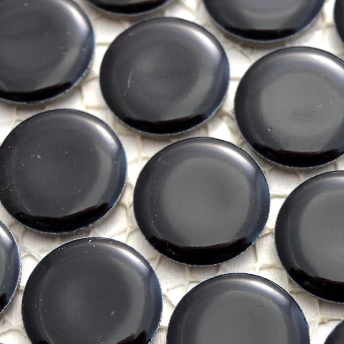 Sample Ceramic Mosaic Tiles Button Yantra Black Glossy