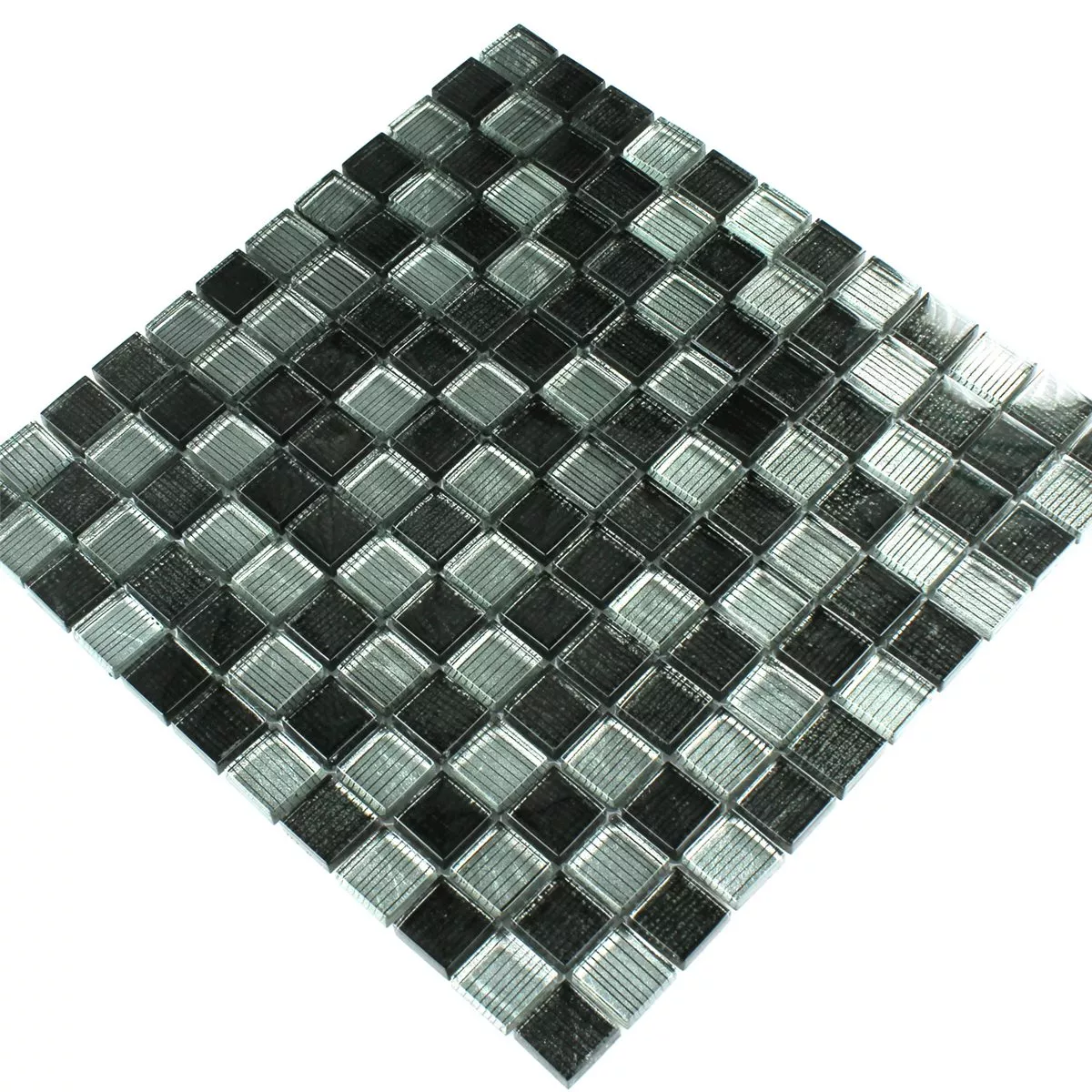 Mozaik Csempe Üveg String Fekete Szürke Csíkos