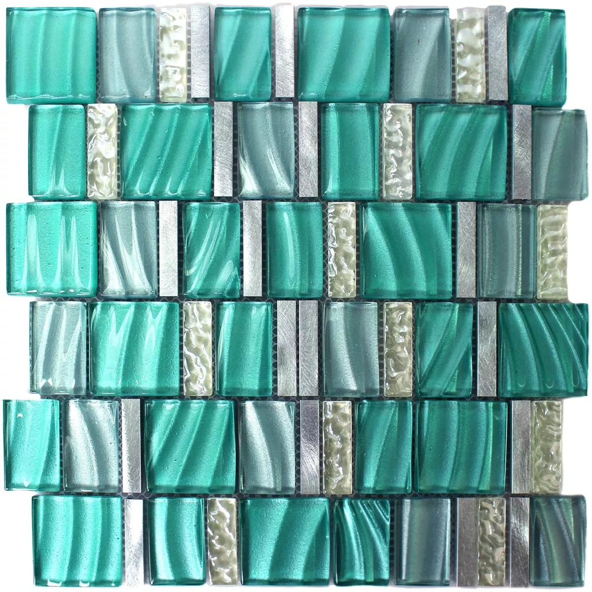 Mozaik Csempe Üveg Alumínium Zöld Ezüst Mix