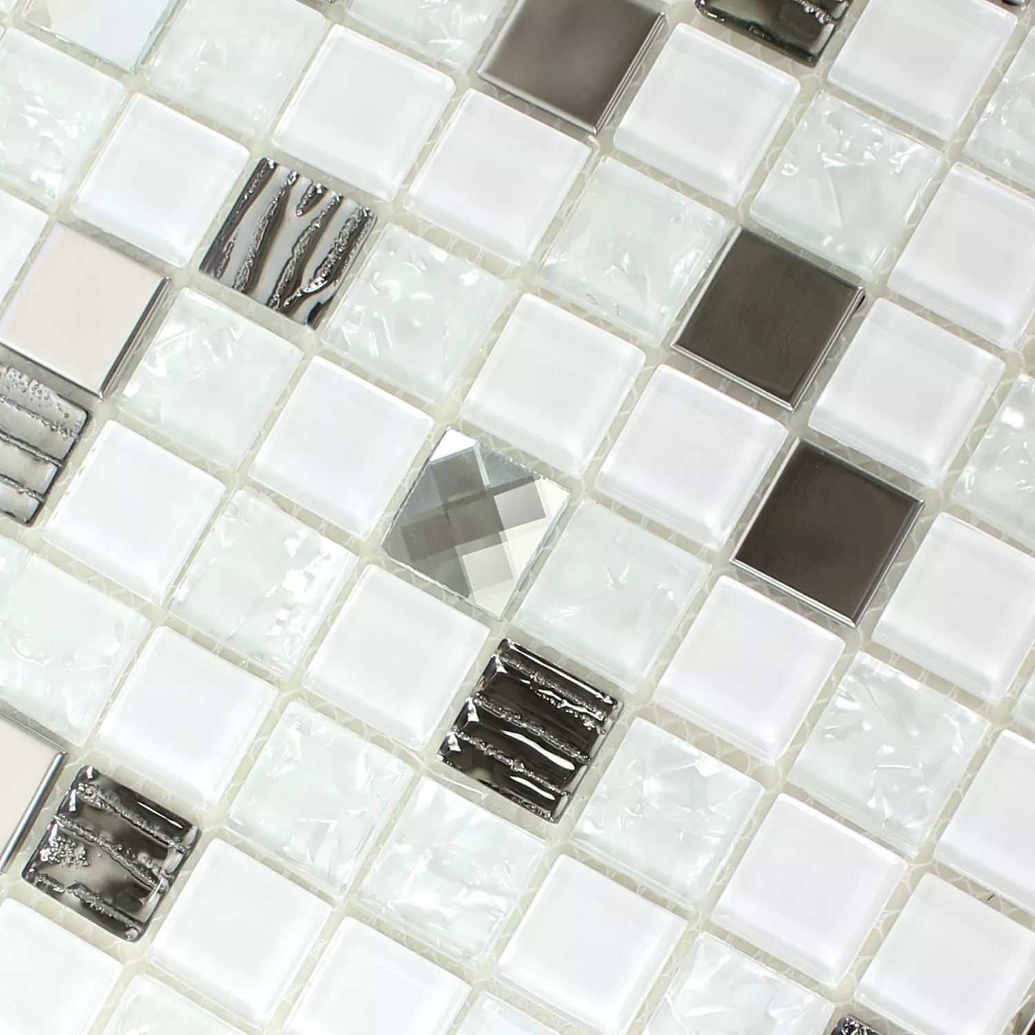 Self Adhesive Glass Stainless Steel Mosaic White Silver