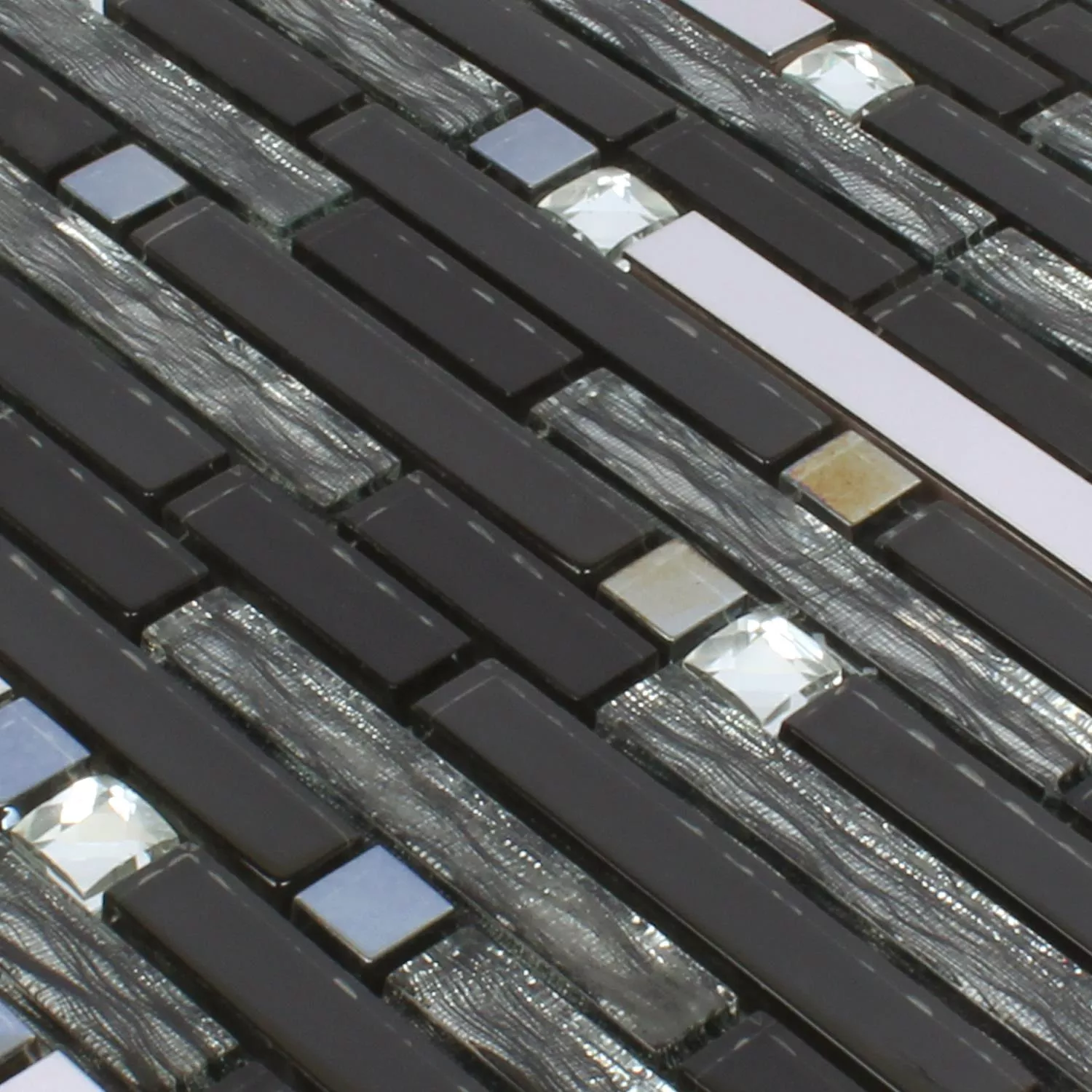 Azulejos De Mosaico Cristal Metal Latoya Plateado Negro