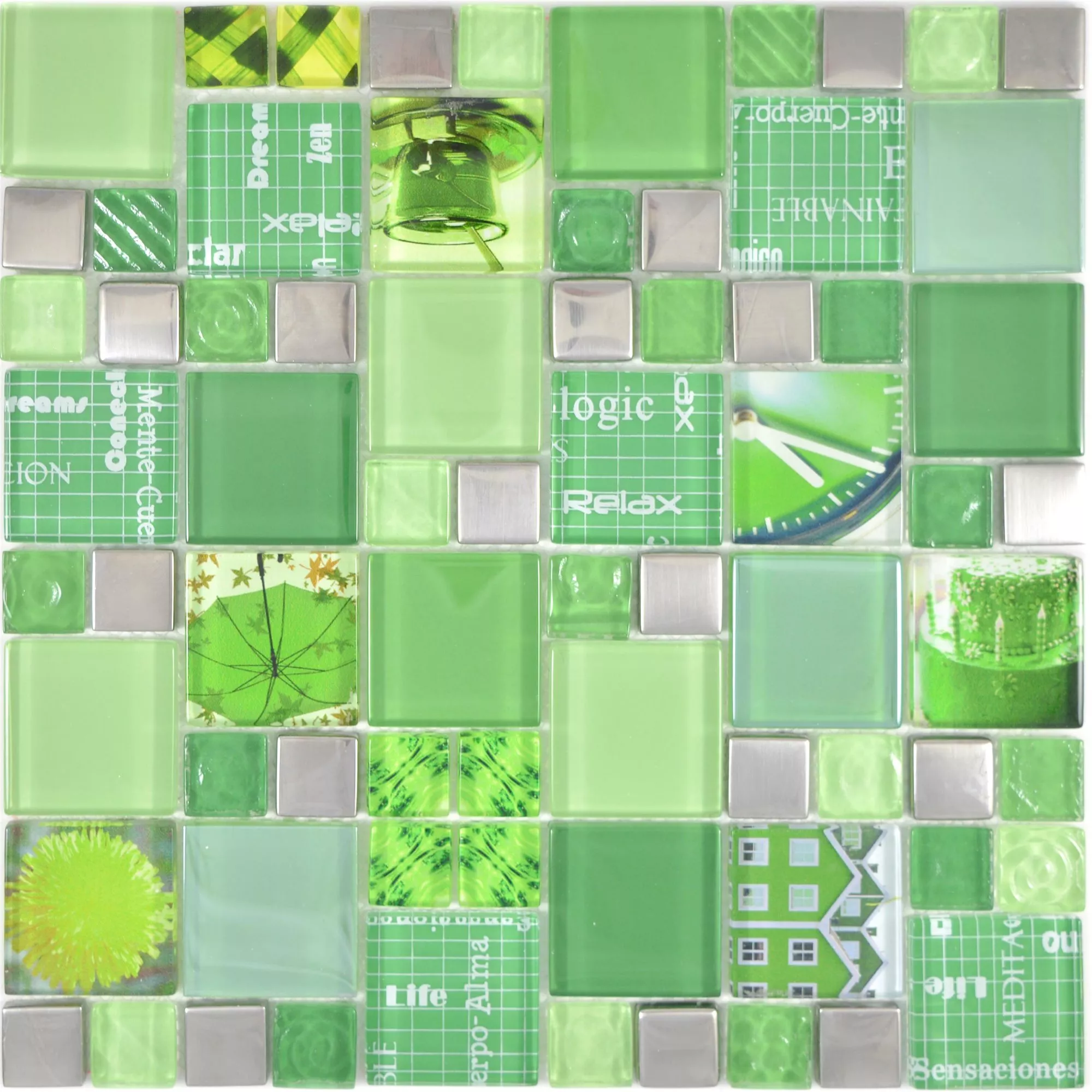 Uzorak Stakleni Mozaik Pločice Nemesis Zelena Srebrna