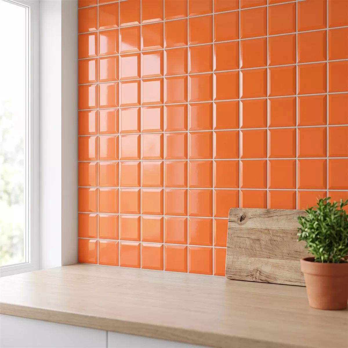 Metro tile Orange Glossy 10x10 cm Facet Catarina Naranja