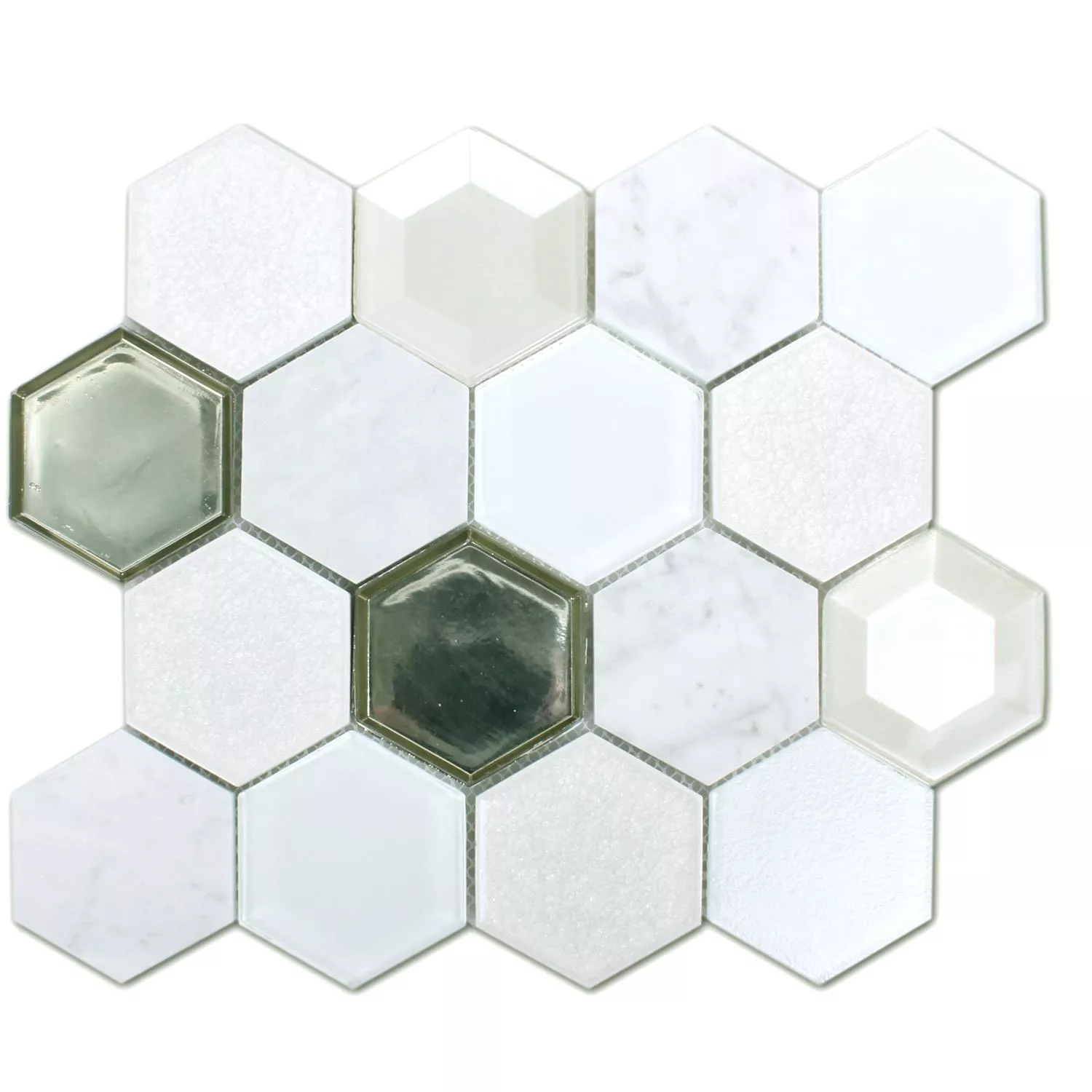 Mosaik Fliser Concrete Glas Natursten 3D Hvid