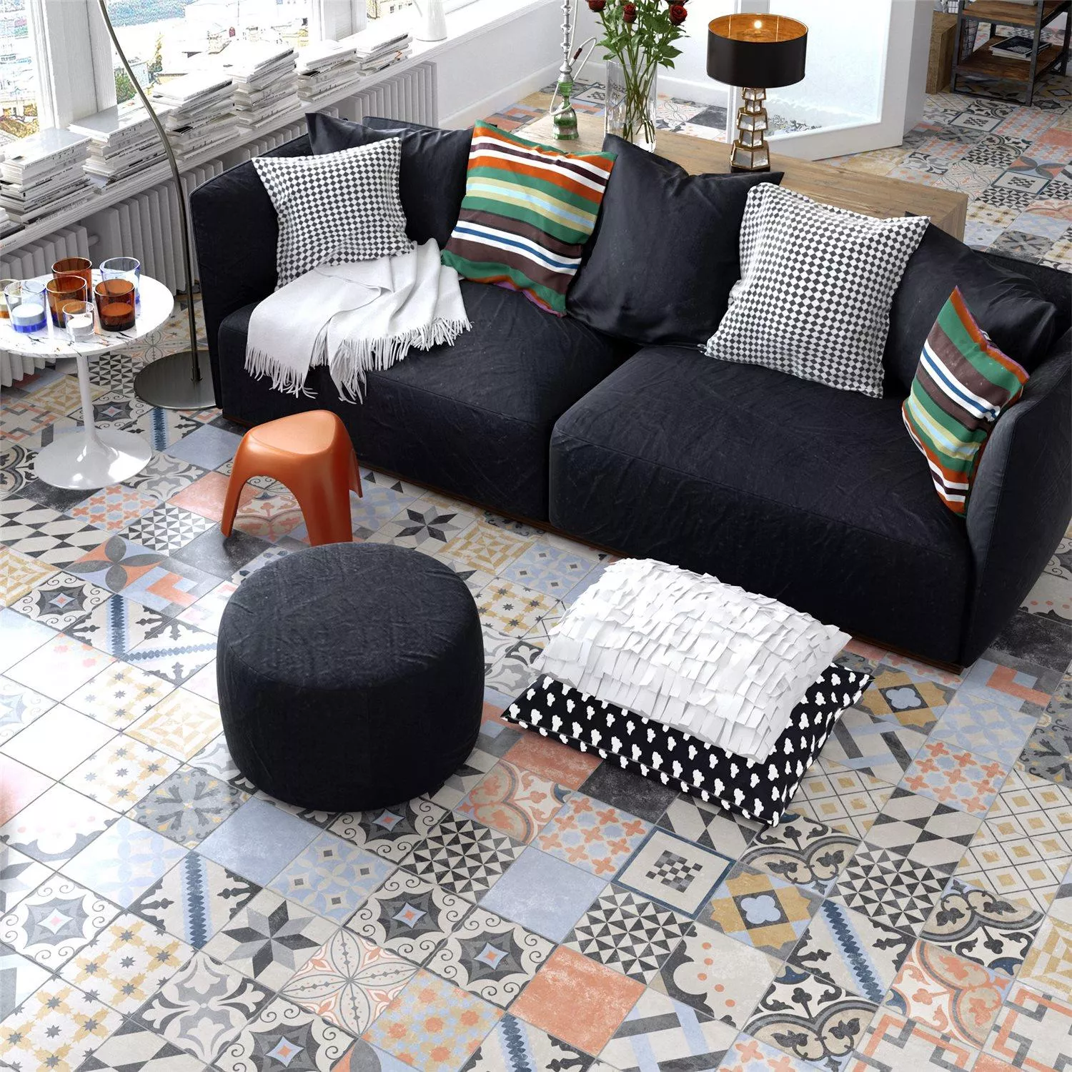 Sample Cement Tiles Retro Optic Gris Floor Tiles 18,6x18,6cm
