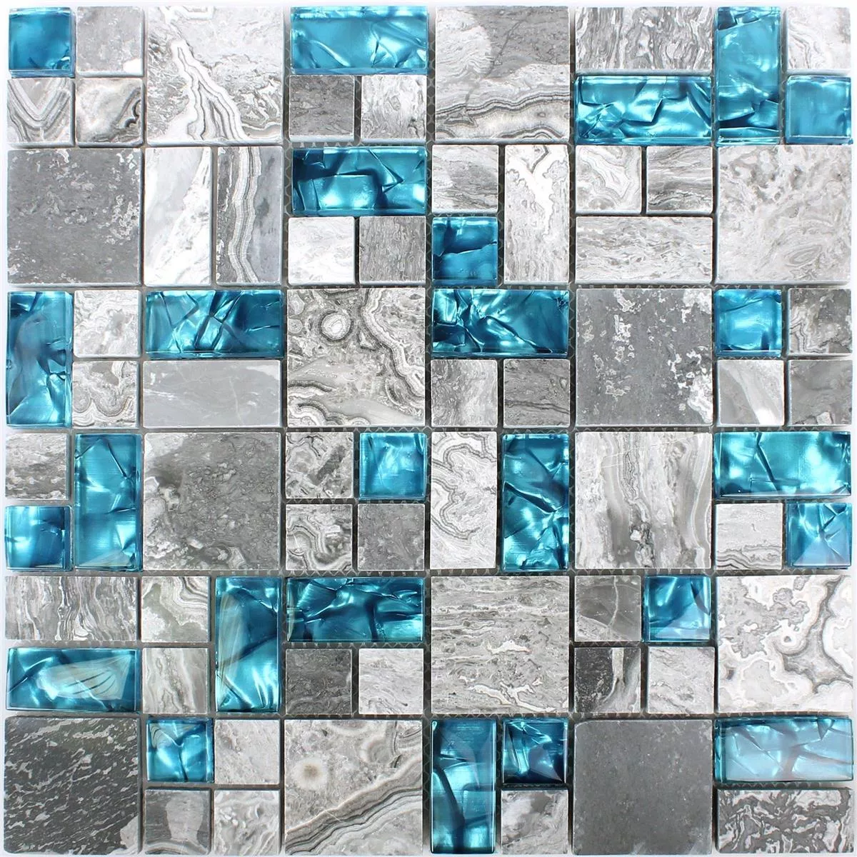 Πρότυπο Γυάλινο Μωσαϊκό Πλακάκια Aπό Φυσική Πέτρα Sinop Γκρί Μπλε 2 Mix