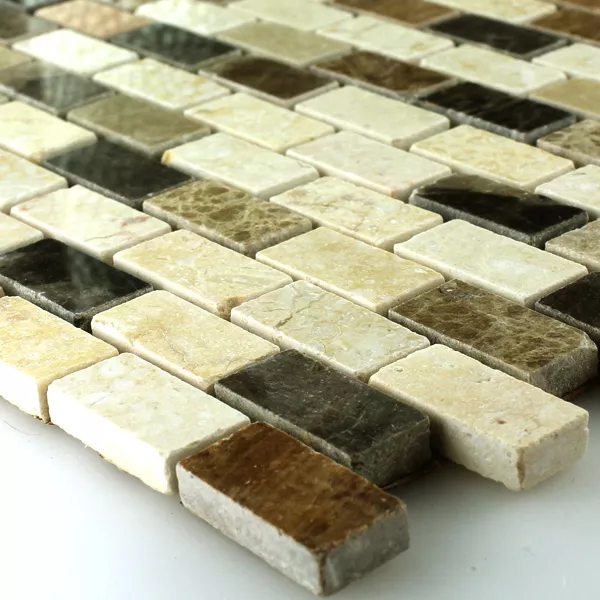 Mosaic Tiles Marble Brown Beige Polished 15x30x7mm