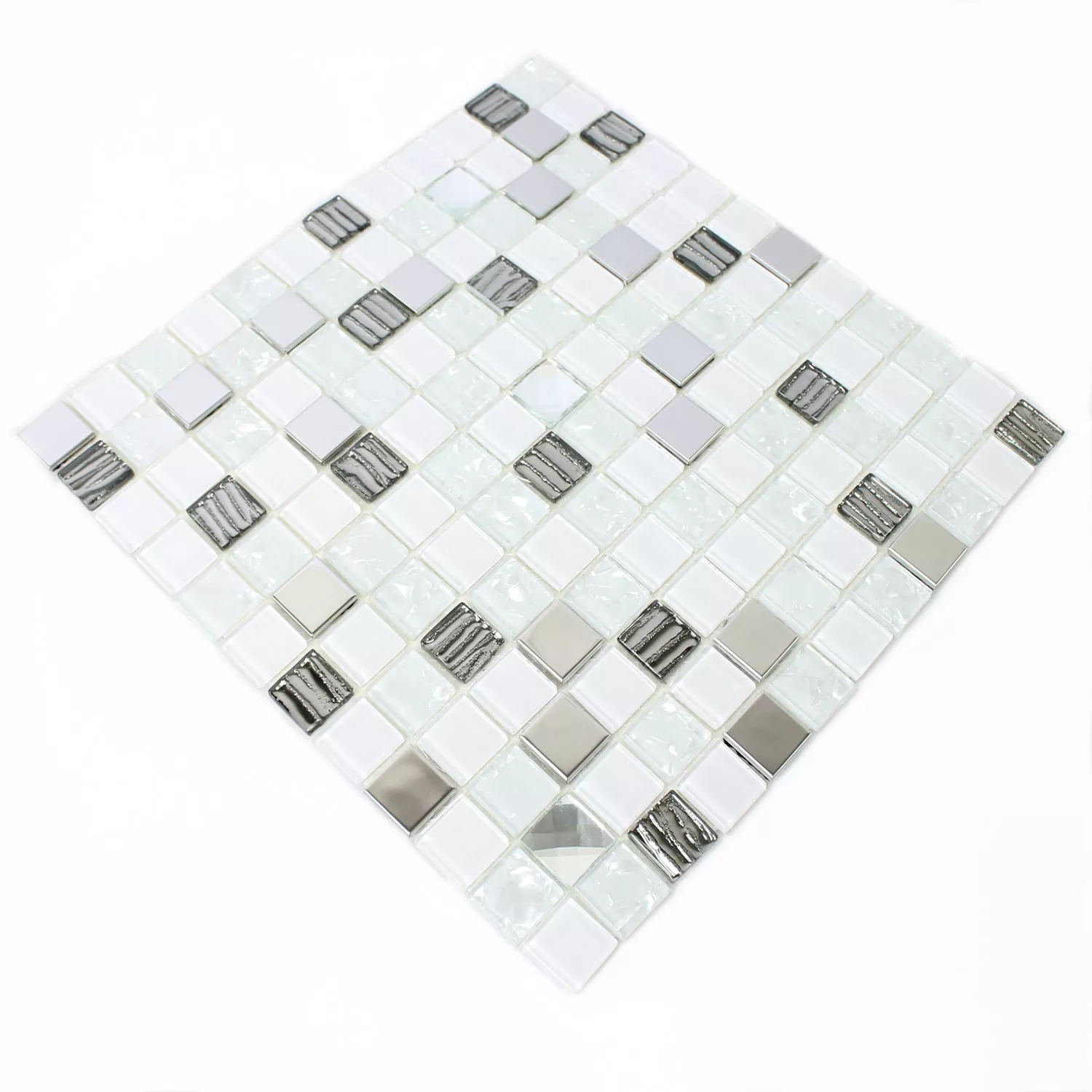 Self Adhesive Glass Stainless Steel Mosaic White Silver