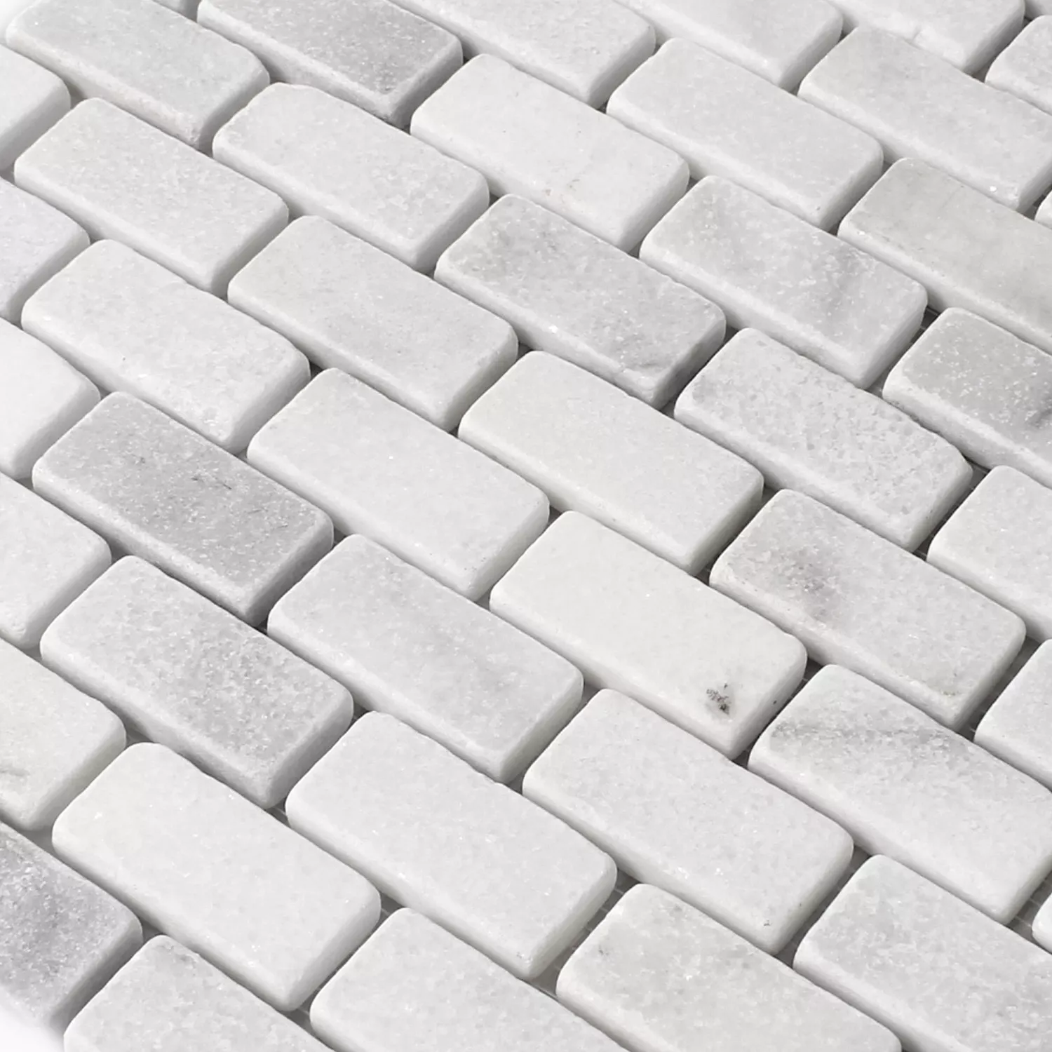 Sample Mozaïektegel Marmer Natuursteen Treviso Brick Wit